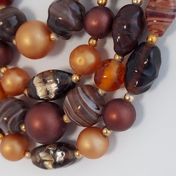 Vintage Japan Multi Strand Mix Bead Collar Necklace 15" Glass Brown Gold Estate - Picture 3 of 12